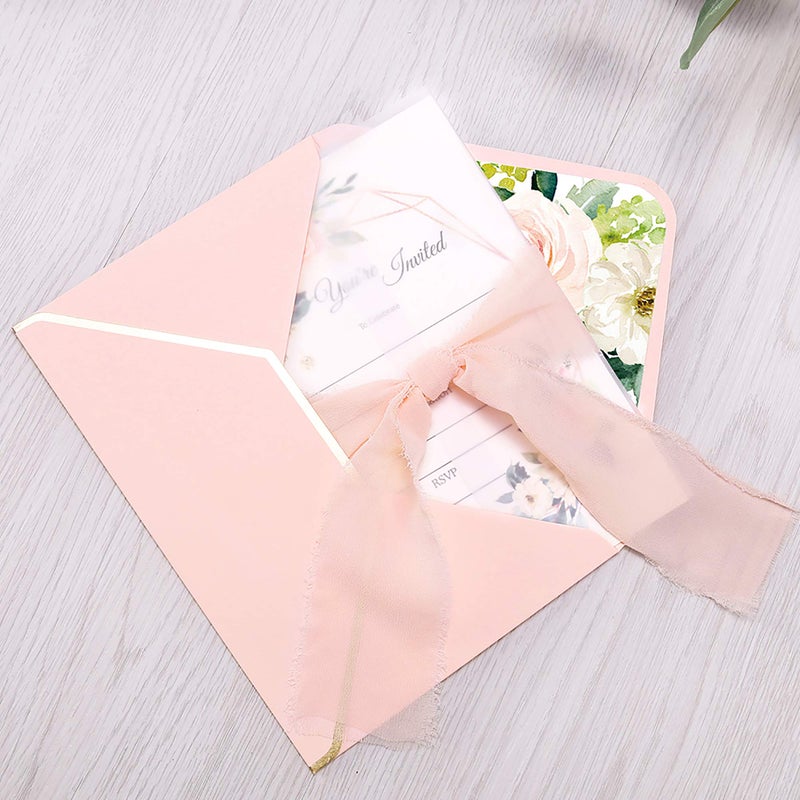 DORIS HOME 25PCS Invitations Cards for Bridal Shower Invite/Baby Shower/Wedding/Rehearsal (25PCS Pink Flower Fill-in) - Image 4